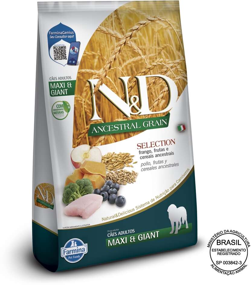 Ração Farmina N&D Ancestral Grain Selection Frango, Frutas e Cereais para Cães Adultos Raças Grandes - 15Kg