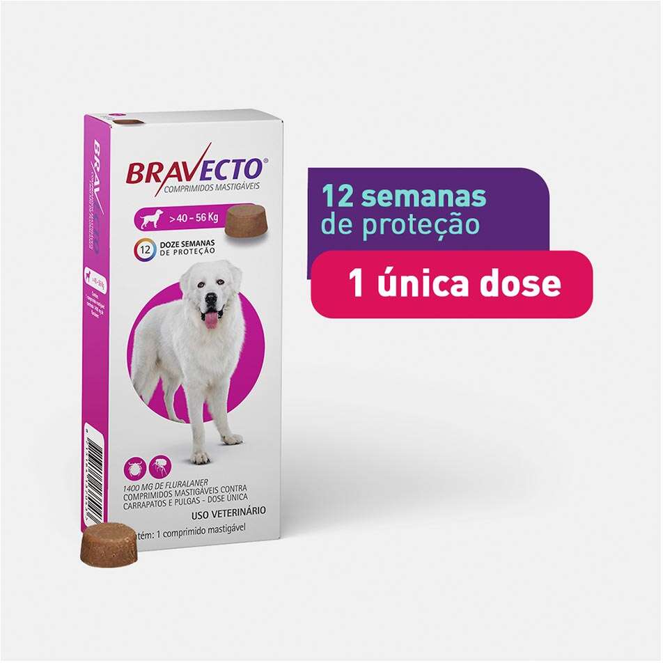 Antipulgas e Carrapatos Bravecto 1400 mg para Cães de 40 a 56Kg - 1 Comprimido