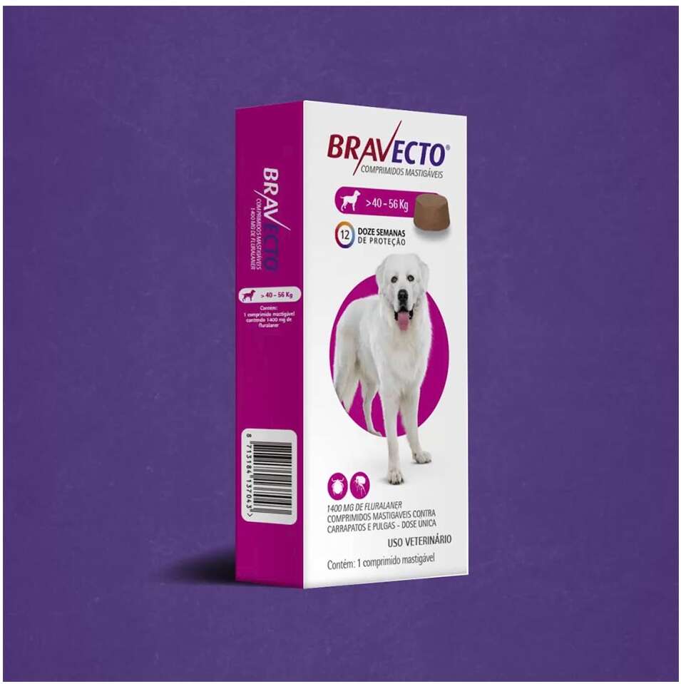 Antipulgas e Carrapatos Bravecto 1400 mg para Cães de 40 a 56Kg - 1 Comprimido