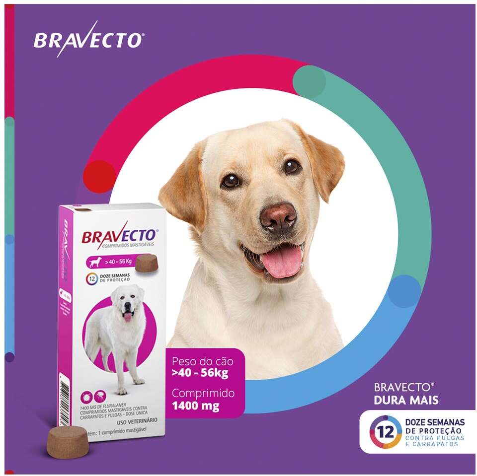 Antipulgas e Carrapatos Bravecto 1400 mg para Cães de 40 a 56Kg - 1 Comprimido