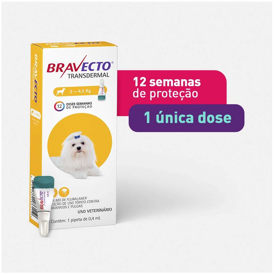 Antipulgas e Carrapatos Bravecto Transdermal 112,5 mg para Cães de 2 a 4,5Kg - 1 Pipeta