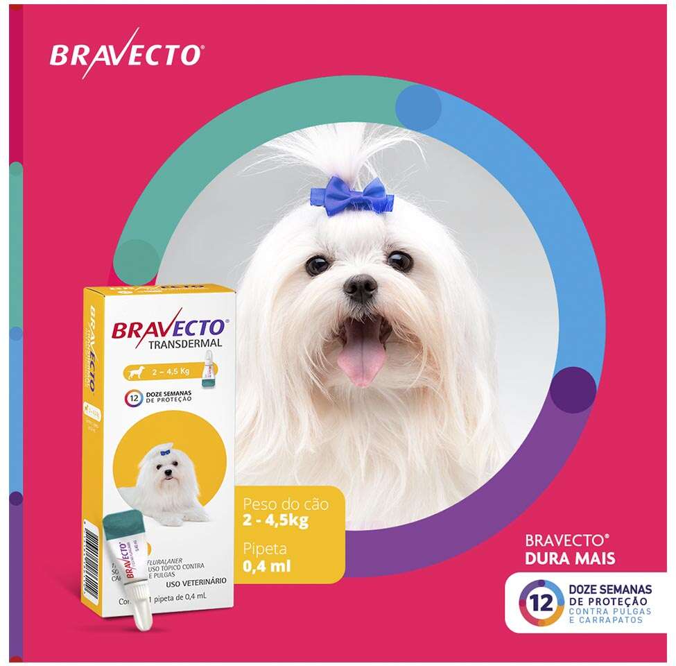 Antipulgas e Carrapatos Bravecto Transdermal 112,5 mg para Cães de 2 a 4,5Kg - 1 Pipeta