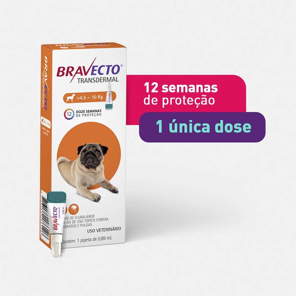 Antipulgas e Carrapatos Bravecto Transdermal 250 mg para Cães de 4,5 a 10Kg - 1 Pipeta