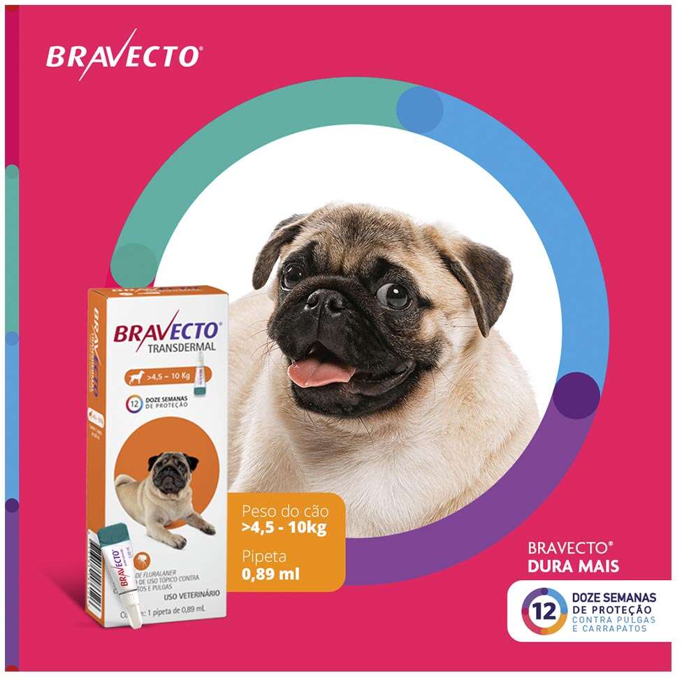 Antipulgas e Carrapatos Bravecto Transdermal 250 mg para Cães de 4,5 a 10Kg - 1 Pipeta