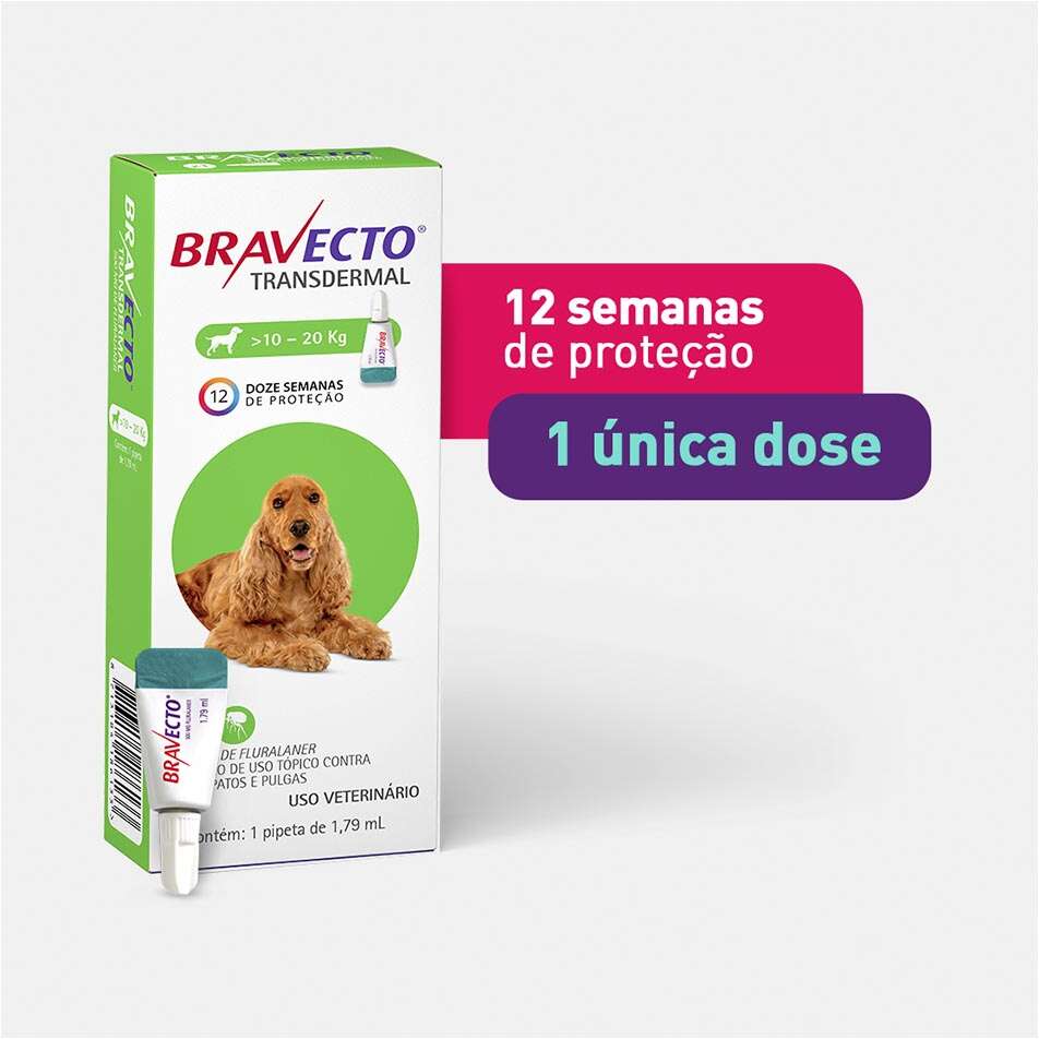 Antipulgas e Carrapatos Bravecto Transdermal 500 mg para Cães de 10 a 20Kg - 1 Pipeta