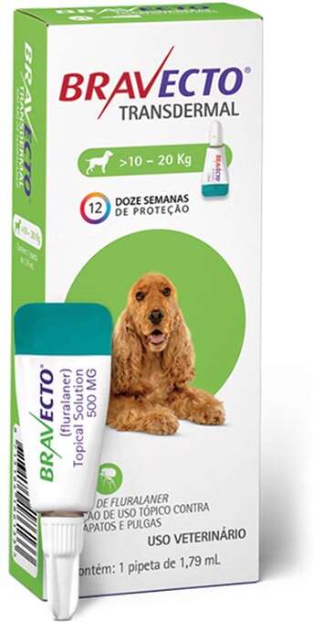 Antipulgas e Carrapatos Bravecto Transdermal 500 mg para Cães de 10 a 20Kg - 1 Pipeta