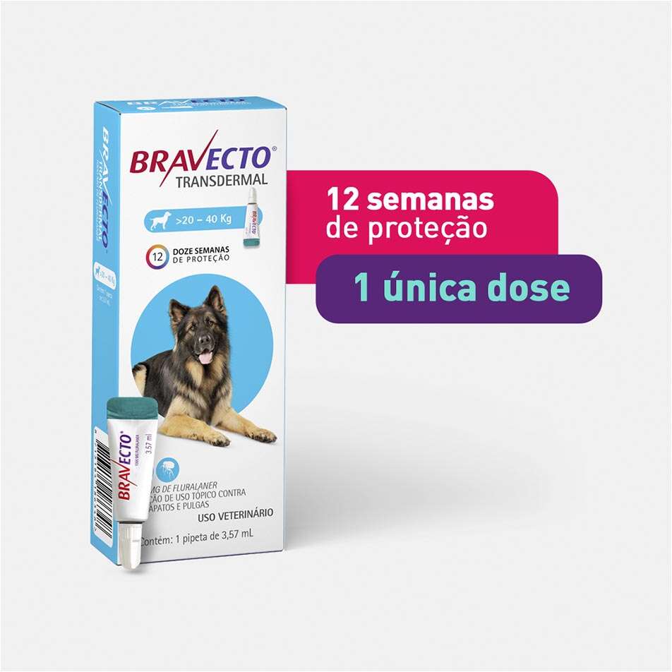 Antipulgas e Carrapatos Bravecto Transdermal 1000 mg para Cães de 20 a 40Kg - 1 Pipeta