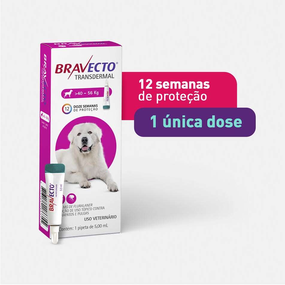 Antipulgas e Carrapatos Bravecto Transdermal 1400 mg para Cães de 40 a 56Kg - 1 Pipeta