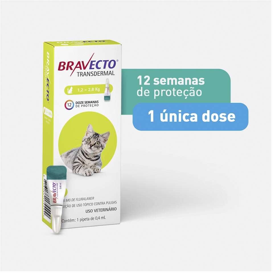 Antipulgas Bravecto Transdermal 112,5 mg para Gatos de 1,2 a 2,8Kg - 1 Pipeta