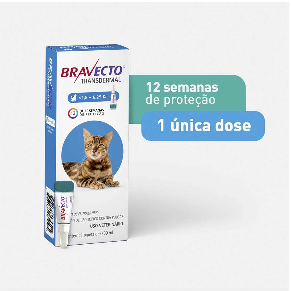 Antipulgas Bravecto Transdermal 250 mg para Gatos de 2,8 a 6,25Kg - 1 Pipeta