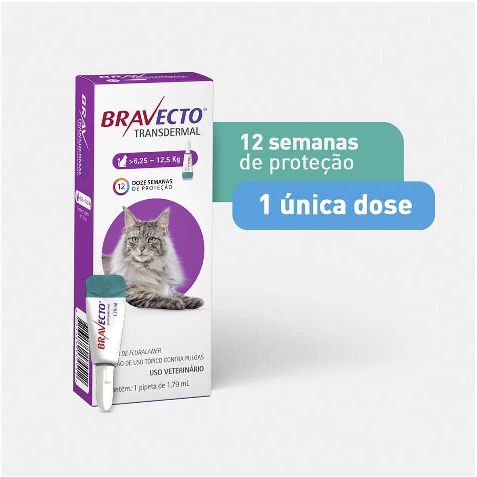 Antipulgas Bravecto Transdermal 500 mg para Gatos de 6,25 a 12,5Kg - 1 Pipeta