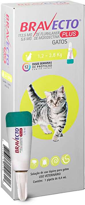 Antipulgas Bravecto Transdermal Plus 112,5 mg para Gatos de 1,2 a 2,8Kg - 1 Pipeta