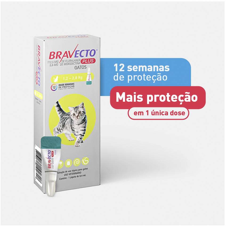 Antipulgas Bravecto Transdermal Plus 112,5 mg para Gatos de 1,2 a 2,8Kg - 1 Pipeta