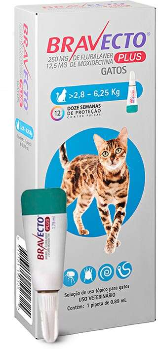 Antipulgas Bravecto Transdermal Plus 280 mg para Gatos de 2,8 a 6,25Kg - 1 Pipeta