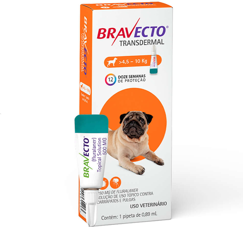 Antipulgas e Carrapatos Bravecto Transdermal 250 mg para Cães de 4,5 a 10Kg - 1 Pipeta