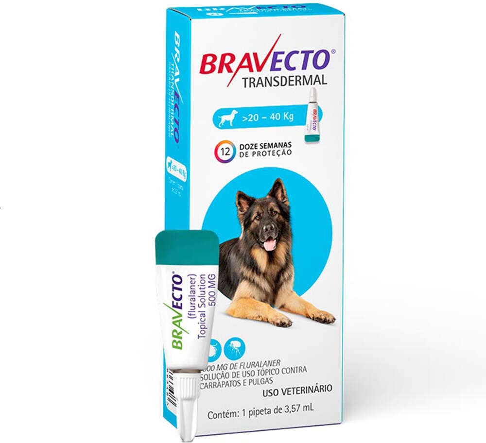 Antipulgas e Carrapatos Bravecto Transdermal 1000 mg para Cães de 20 a 40Kg - 1 Pipeta
