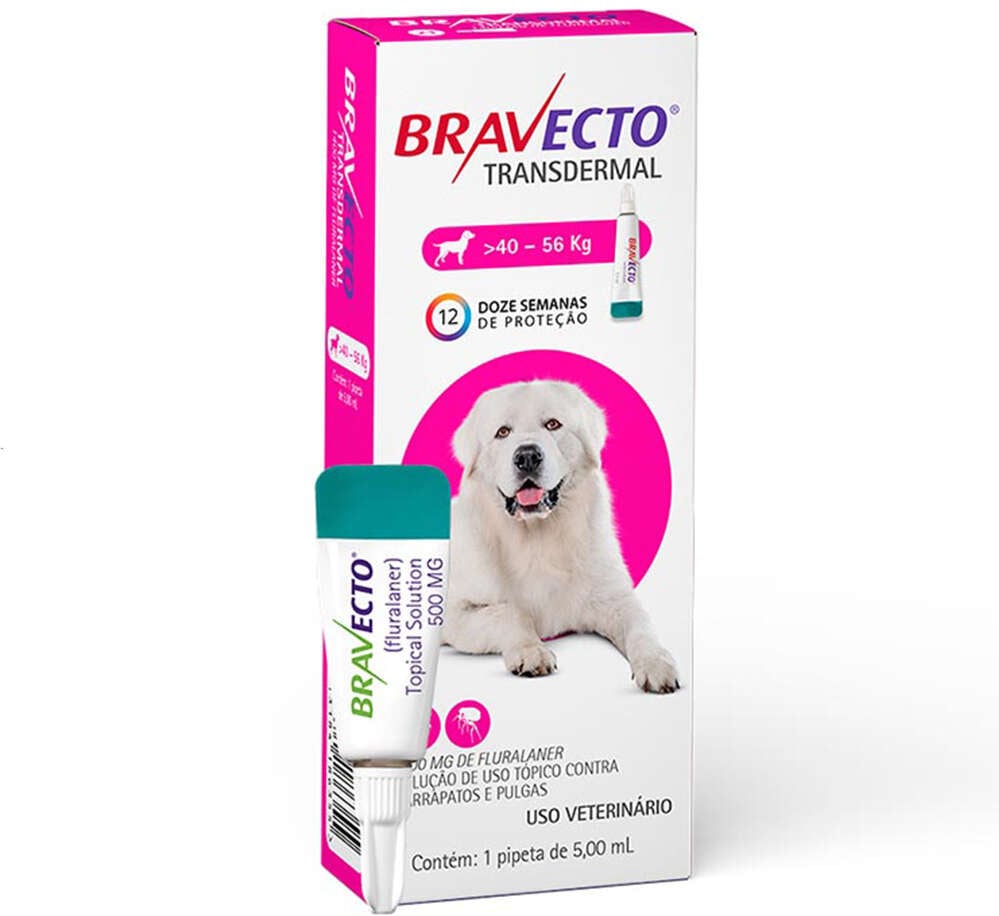 Antipulgas e Carrapatos Bravecto Transdermal 1400 mg para Cães de 40 a 56Kg - 1 Pipeta