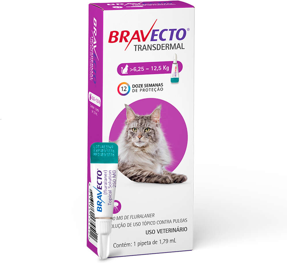 Antipulgas Bravecto Transdermal 500 mg para Gatos de 6,25 a 12,5Kg - 1 Pipeta