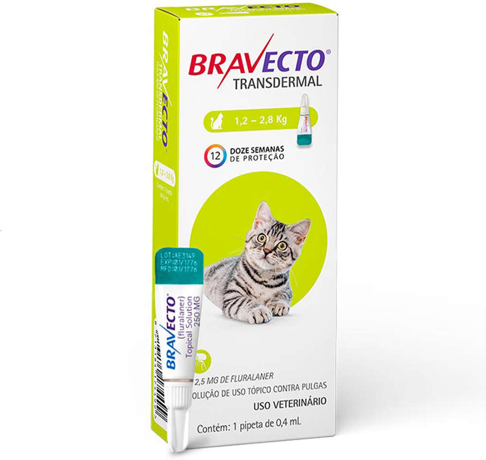 Antipulgas Bravecto Transdermal 112,5 mg para Gatos de 1,2 a 2,8Kg - 1 Pipeta