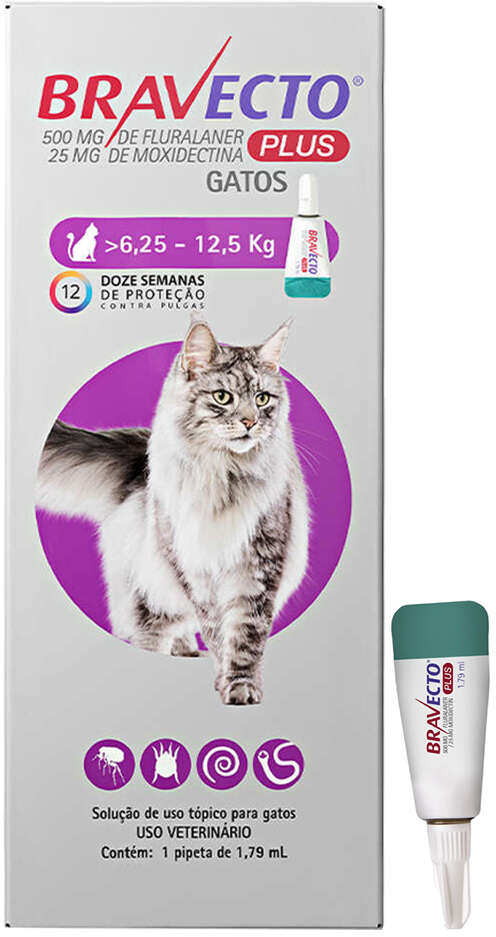Antipulgas Bravecto Transdermal Plus para Gatos de 6,25 a 12,5Kg - 2 Caixas (2 Pipetas)