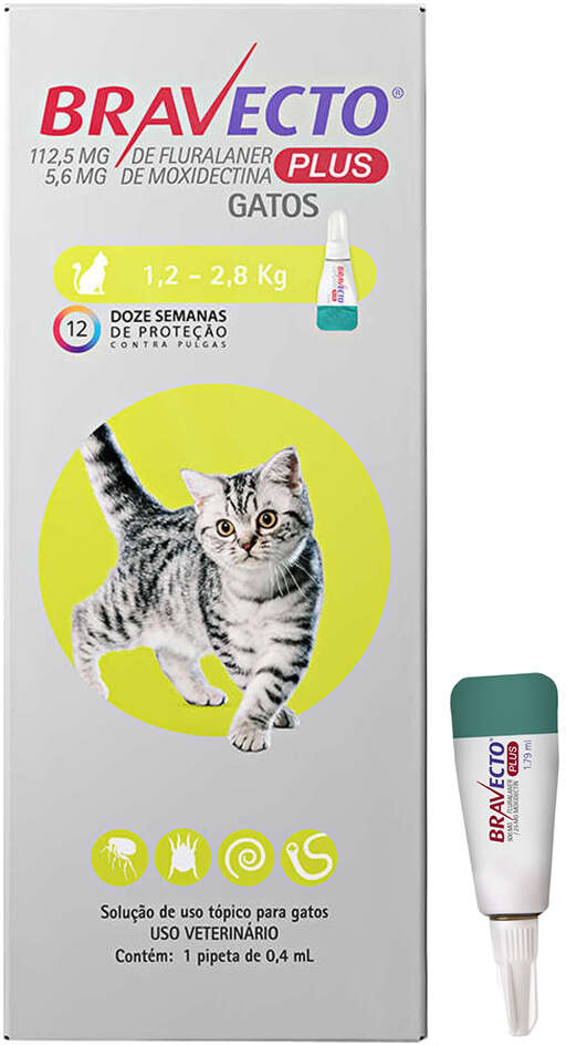Antipulgas Bravecto Transdermal Plus 112,5 mg para Gatos de 1,2 a 2,8Kg - 2 Caixas (2 Pipetas)