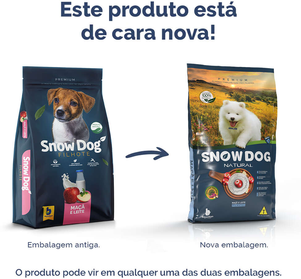 Ração Seca Snow Dog Maçã e Leite para Cães Filhotes - 3Kg
