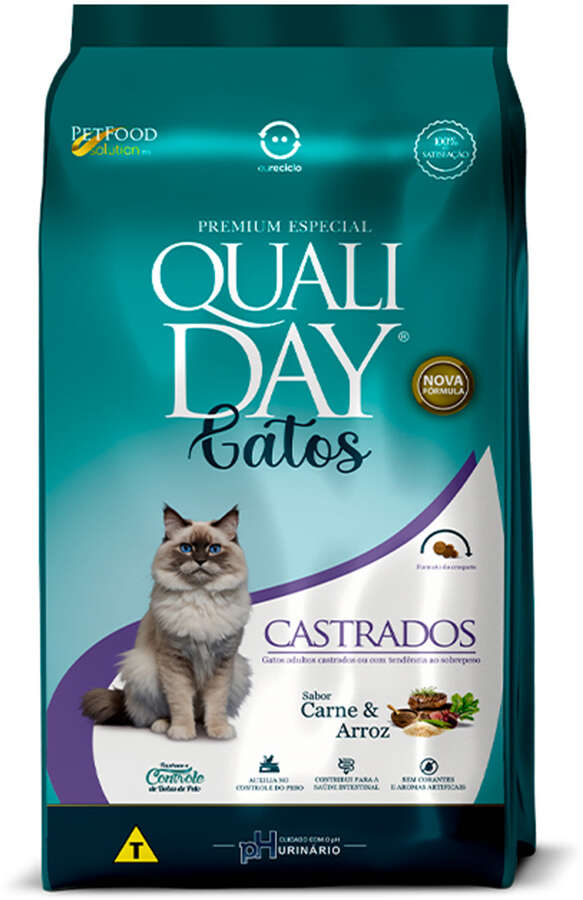 Ração Qualiday Especial Premium Cat Castrado Adulto Carne, Arroz e Vegetais - 10,1Kg