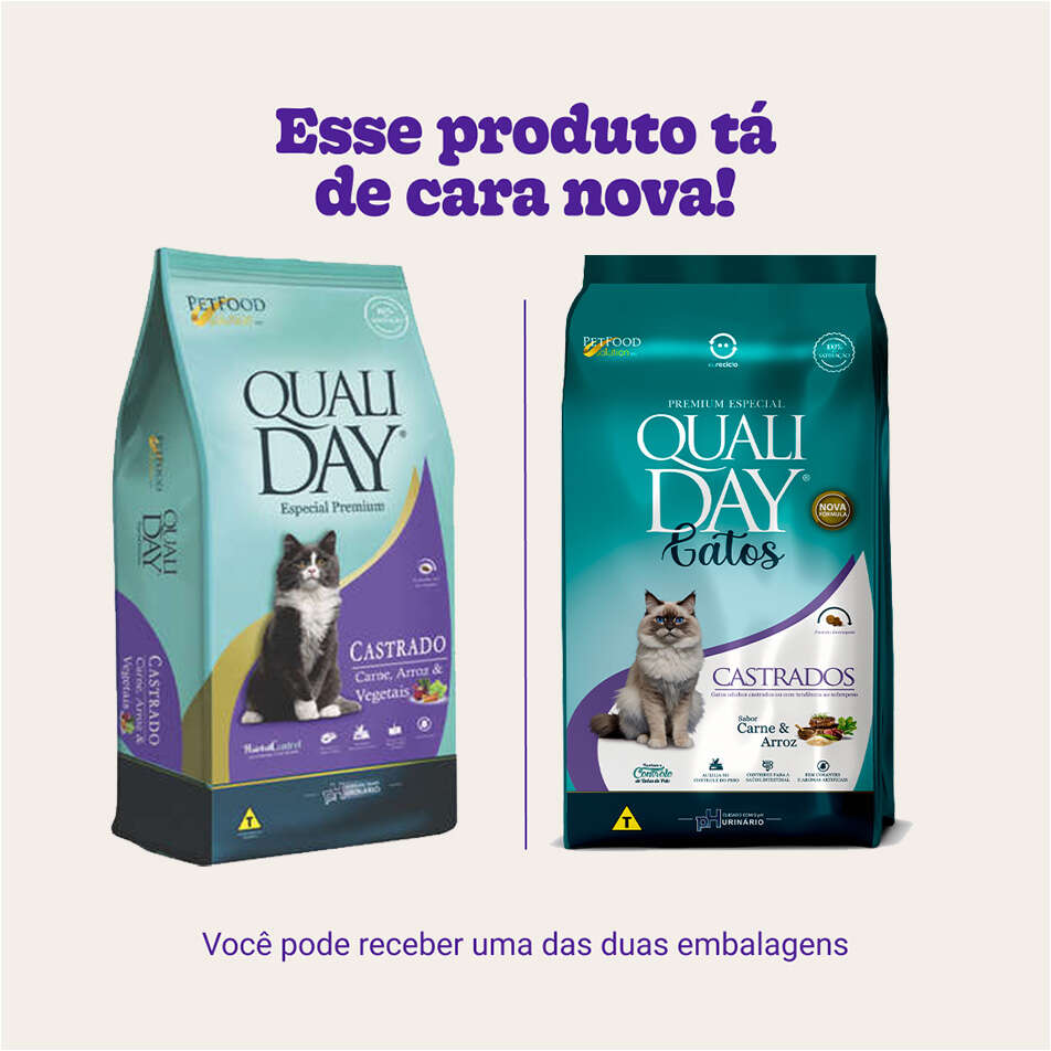 Ração Qualiday Especial Premium Cat Castrado Adulto Carne, Arroz e Vegetais - 10,1Kg