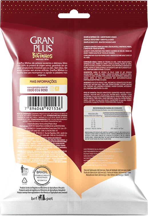 Bifinho GranPlus para Cães Adultos de Todas as Raças sabor Frango Assado - 60 g