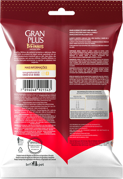 Bifinho GranPlus para Cães Adultos de Todas as Raças sabor Carne Grelhada - 60 g