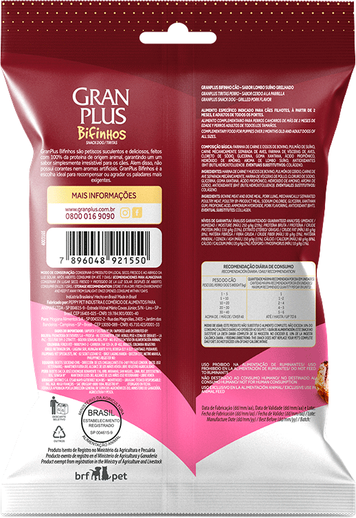 Bifinho GranPlus para Cães Adultos de Todas as Raças sabor Lombo Suíno Grelhado - 60 g