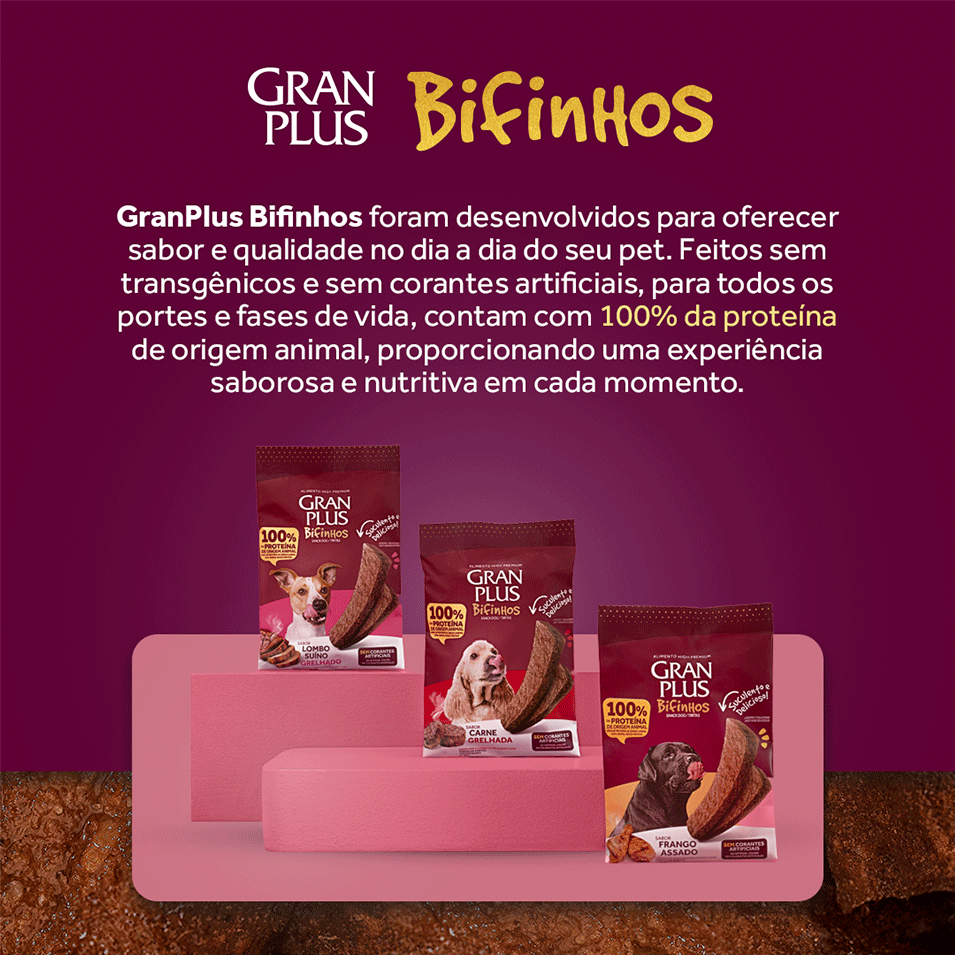 Bifinho GranPlus para Cães Adultos de Todas as Raças sabor Lombo Suíno Grelhado - 60 g