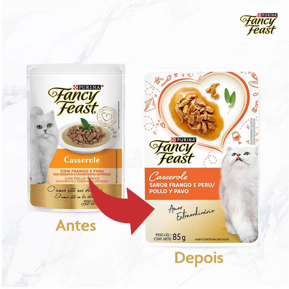Racão Úmida Nestlé Purina Fancy Feast Sachê Casserole com Frango e Peru para Gatos Adultos - 85 g