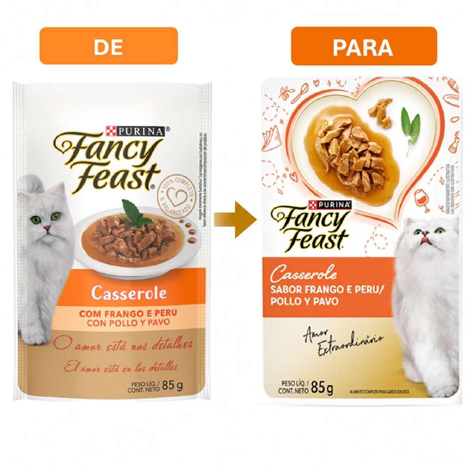 Racão Úmida Nestlé Purina Fancy Feast Sachê Casserole com Frango e Peru para Gatos Adultos - 85 g