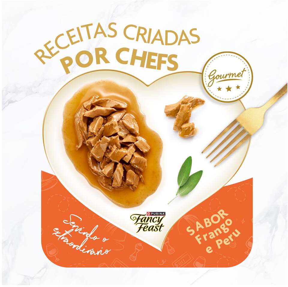 Racão Úmida Nestlé Purina Fancy Feast Sachê Casserole com Frango e Peru para Gatos Adultos - 85 g