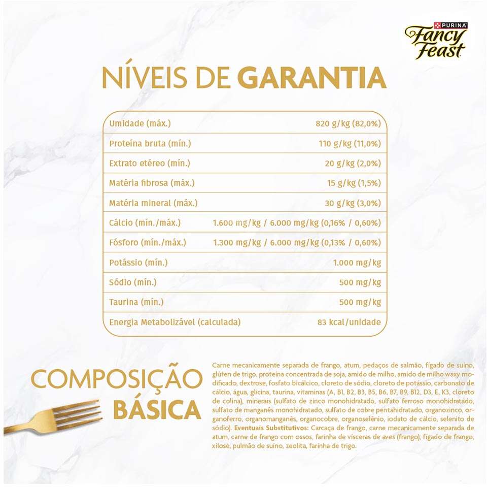 Ração Úmida Nestlé Purina Fancy Feast Sachê Casserole com Atum e Salmão para Gatos Adultos - 85 g