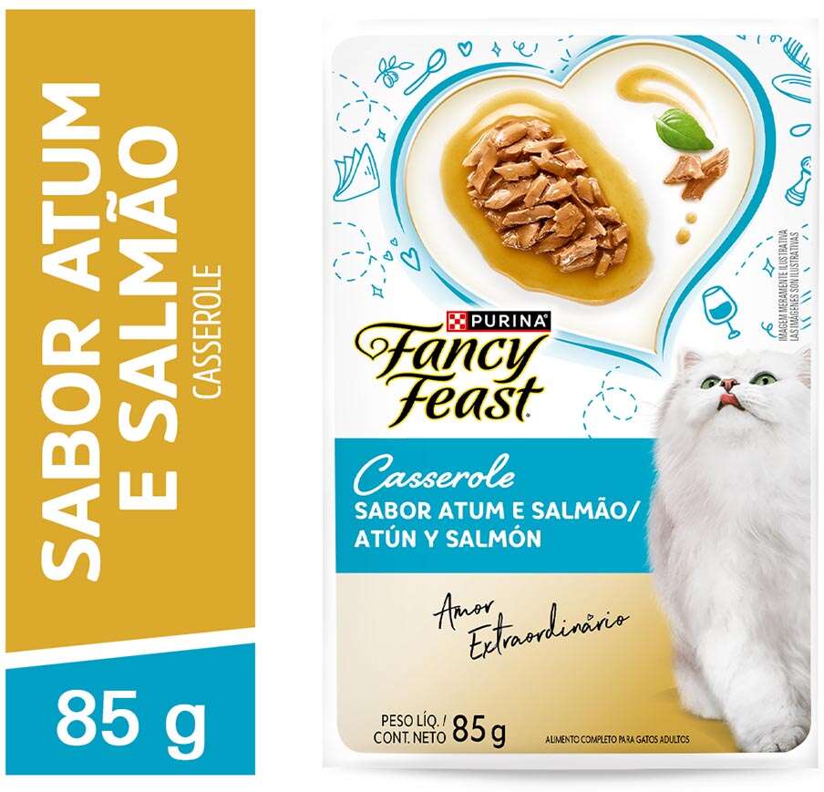 Ração Úmida Nestlé Purina Fancy Feast Sachê Casserole com Atum e Salmão para Gatos Adultos - 85 g