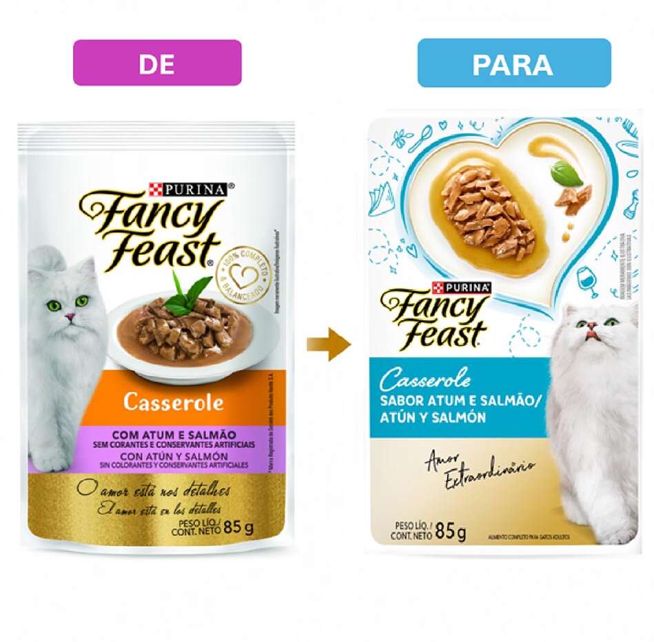 Ração Úmida Nestlé Purina Fancy Feast Sachê Casserole com Atum e Salmão para Gatos Adultos - 85 g