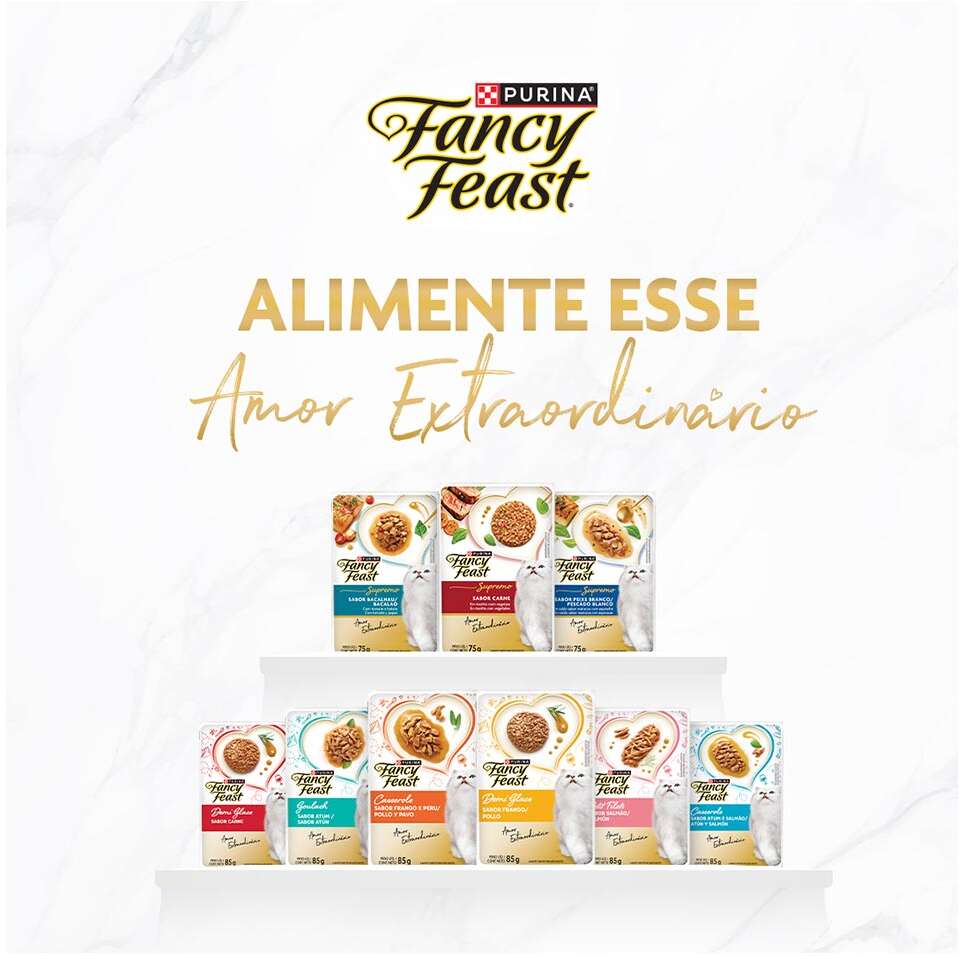 Ração Úmida Nestlé Purina Fancy Feast Sachê Casserole com Atum e Salmão para Gatos Adultos - 85 g
