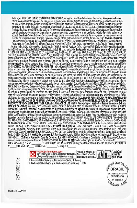 Ração Úmida Nestlé Purina Fancy Feast Sachê Casserole com Atum e Salmão para Gatos Adultos - 85 g