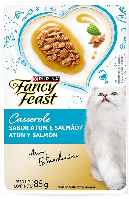Ração Úmida Nestlé Purina Fancy Feast Sachê Casserole com Atum e Salmão para Gatos Adultos - 85 g