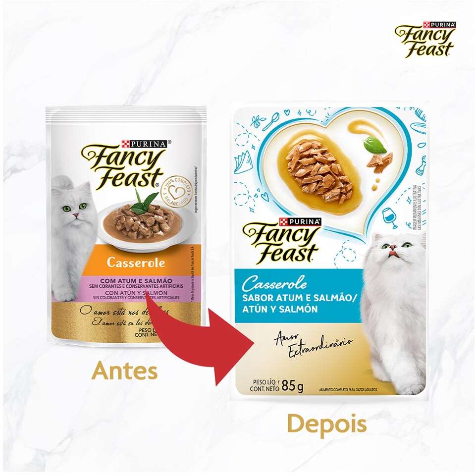Ração Úmida Nestlé Purina Fancy Feast Sachê Casserole com Atum e Salmão para Gatos Adultos - 85 g