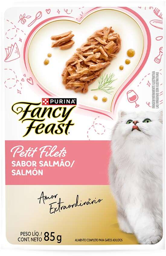 Racão Úmida Nestlé Purina Fancy Feast Sachê Petit Filets com Salmão para Gatos Adultos - 85 g