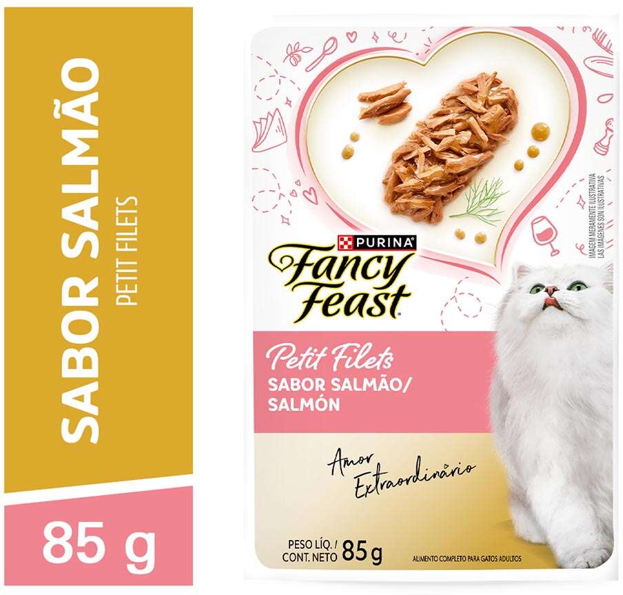 Racão Úmida Nestlé Purina Fancy Feast Sachê Petit Filets com Salmão para Gatos Adultos - 85 g