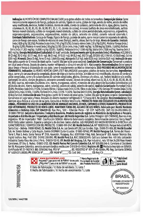 Racão Úmida Nestlé Purina Fancy Feast Sachê Petit Filets com Salmão para Gatos Adultos - 85 g