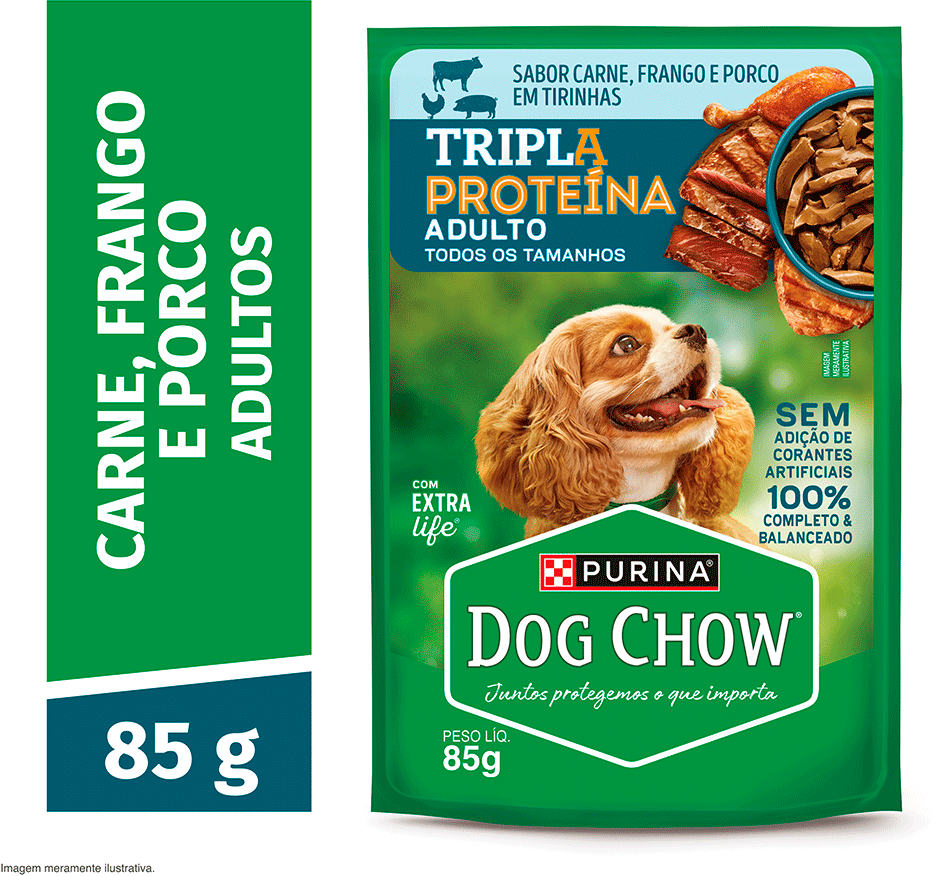 Ração Úmida Tripla Proteína Purina Dog Chow para Cães Adultos sabor Carne, Frango e Porco - 85 g