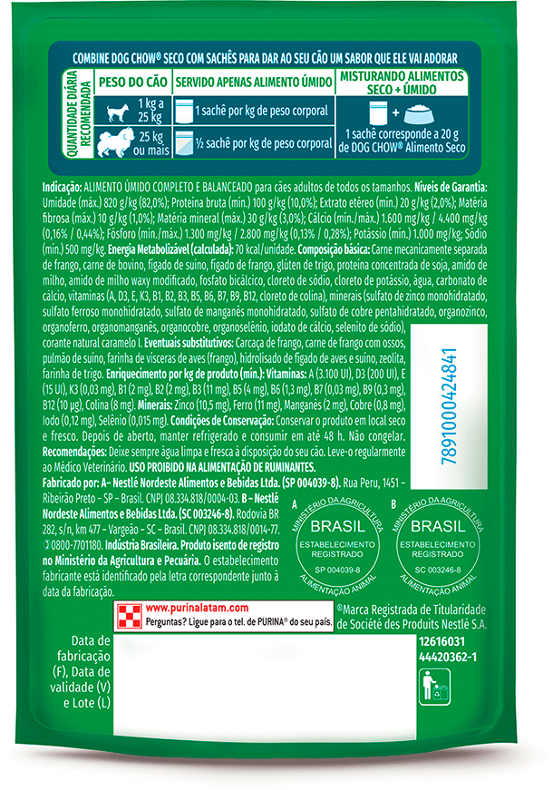 Ração Úmida Tripla Proteína Purina Dog Chow para Cães Adultos sabor Carne, Frango e Porco - 85 g