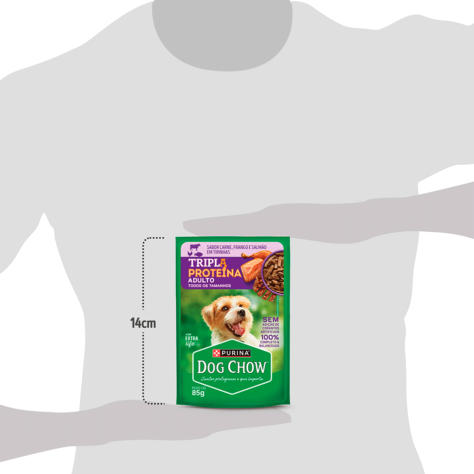 Ração Úmida Tripla Proteína Purina Dog Chow para Cães Adultos sabor Carne, Frango e Salmão - 85 g