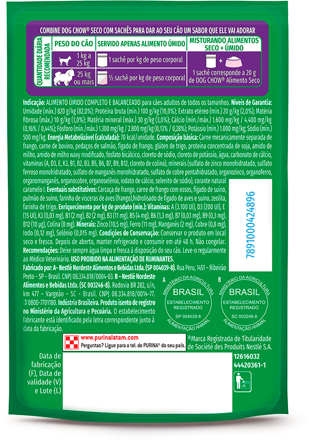 Ração Úmida Tripla Proteína Purina Dog Chow para Cães Adultos sabor Carne, Frango e Salmão - 85 g