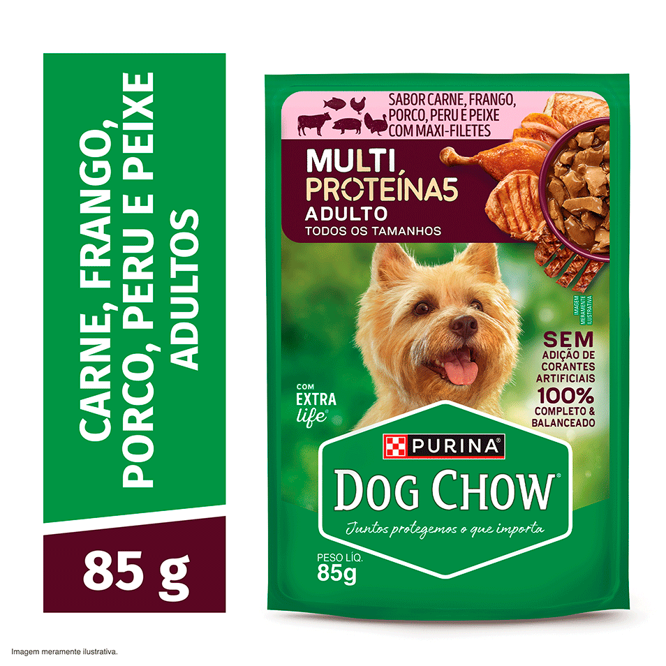 Ração Úmida MultiProteína Purina Dog Chow para Cães Adultos sabor Carne, Frango, Porco, Peru e Peixe - 85 g